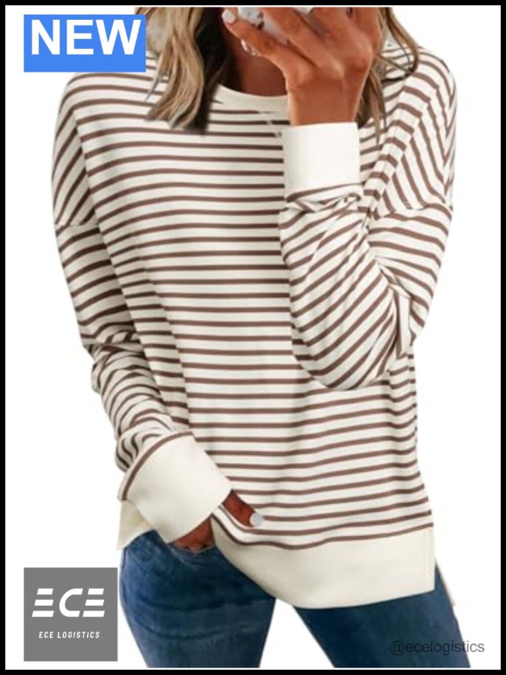 Women Oversized Striped Crewneck Sweatshirt Long Sleeve Pullover